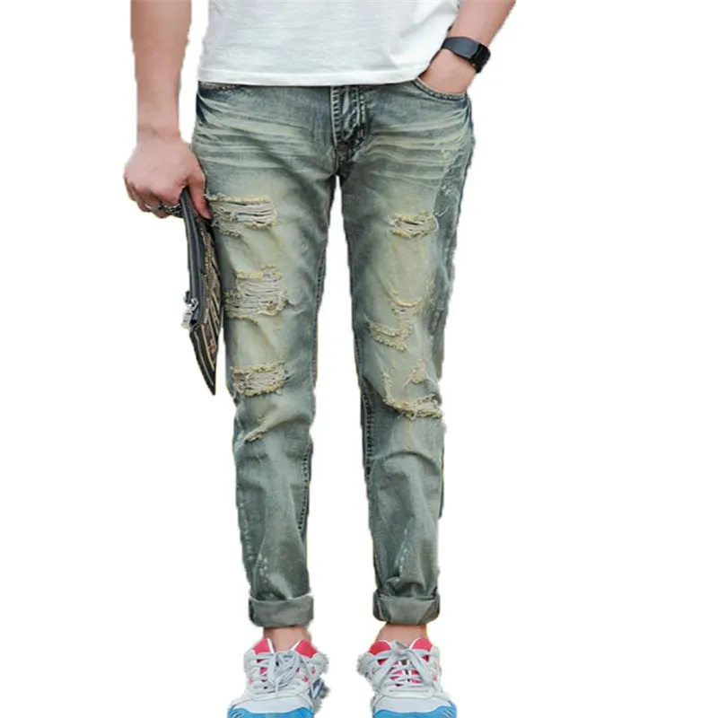 

2017 Spring Summer  New Fashion Men Casual Jeans Slim Straight  Elasticity Feet Hot Sale Jeans Loose Waist Long Trouser