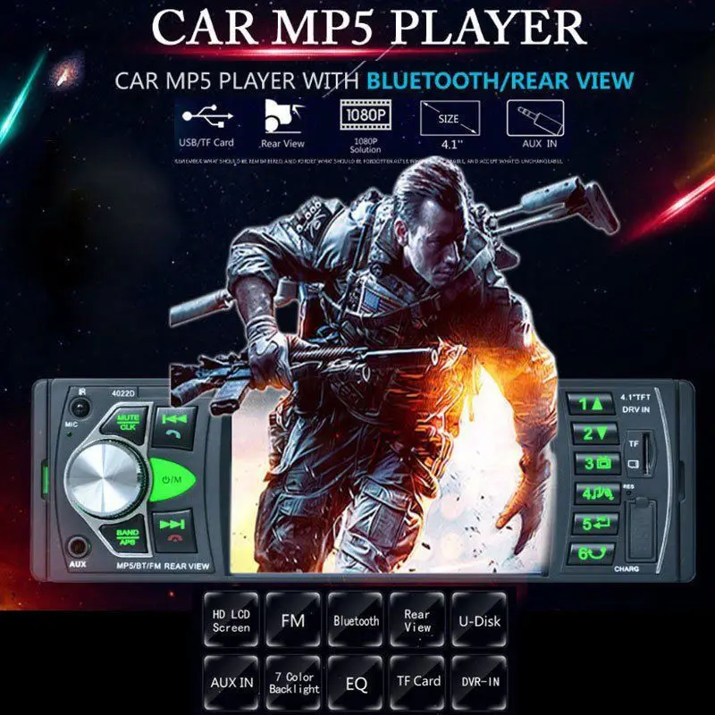 

Auto 4.1-inch 1 DIN Car MP5 Player Bluetooth Radio on-board HD Back-up Rearview Card Plug-in Machine Audio AUX In Video & Camera