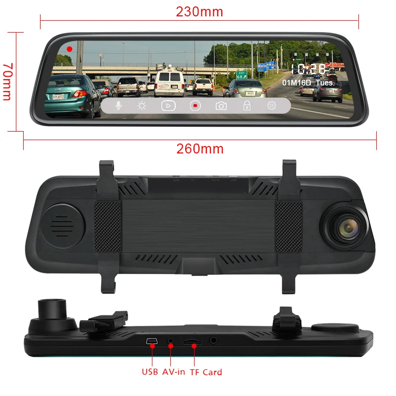 AWESAFE 10'' IPS Touch Screen 1080P Car DVR Dual Lens DashCam Parking monitor Rear view Mirror camera Driving Recording Recorder