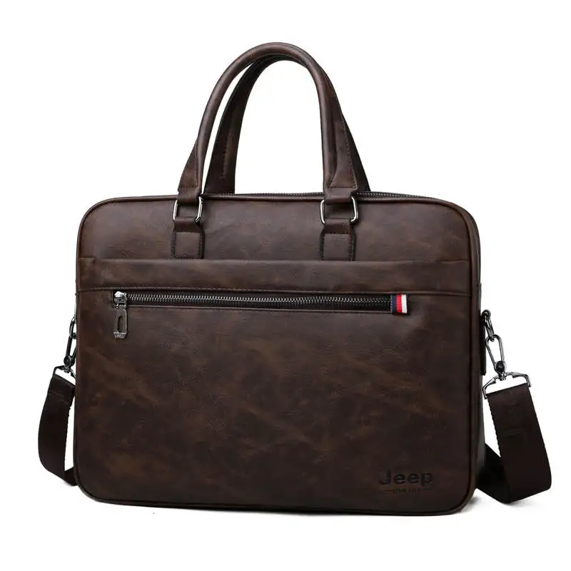 JEEP BULUO, известный бренд, мужской портфель, сумка, офисная, деловая, кожаная, через плечо, сумка для путешествий, 14', для ноутбука, iPad, A4, файлы, сумки - Цвет: 8117-3 Brown