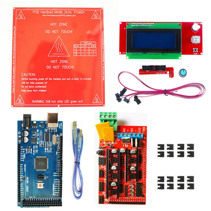 

Ramps 1.4 Kit Mega 2560 R3 Development Board+Heated Bed MK2B+RAMPS 1.4 Controller Control Panel+LCD 2004for CNC 3D Printer Kit