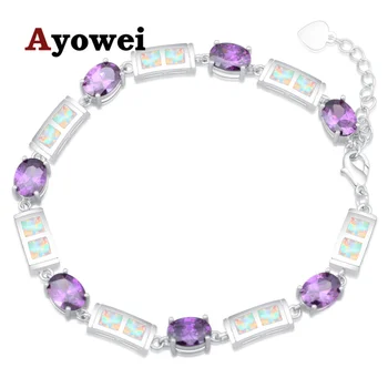 

Ayowei 19.5-21.5cm Purple zircon Created White Fire Opal 925 Silver Stamped Vintage Charm Bracelets for girls gift OBS093A