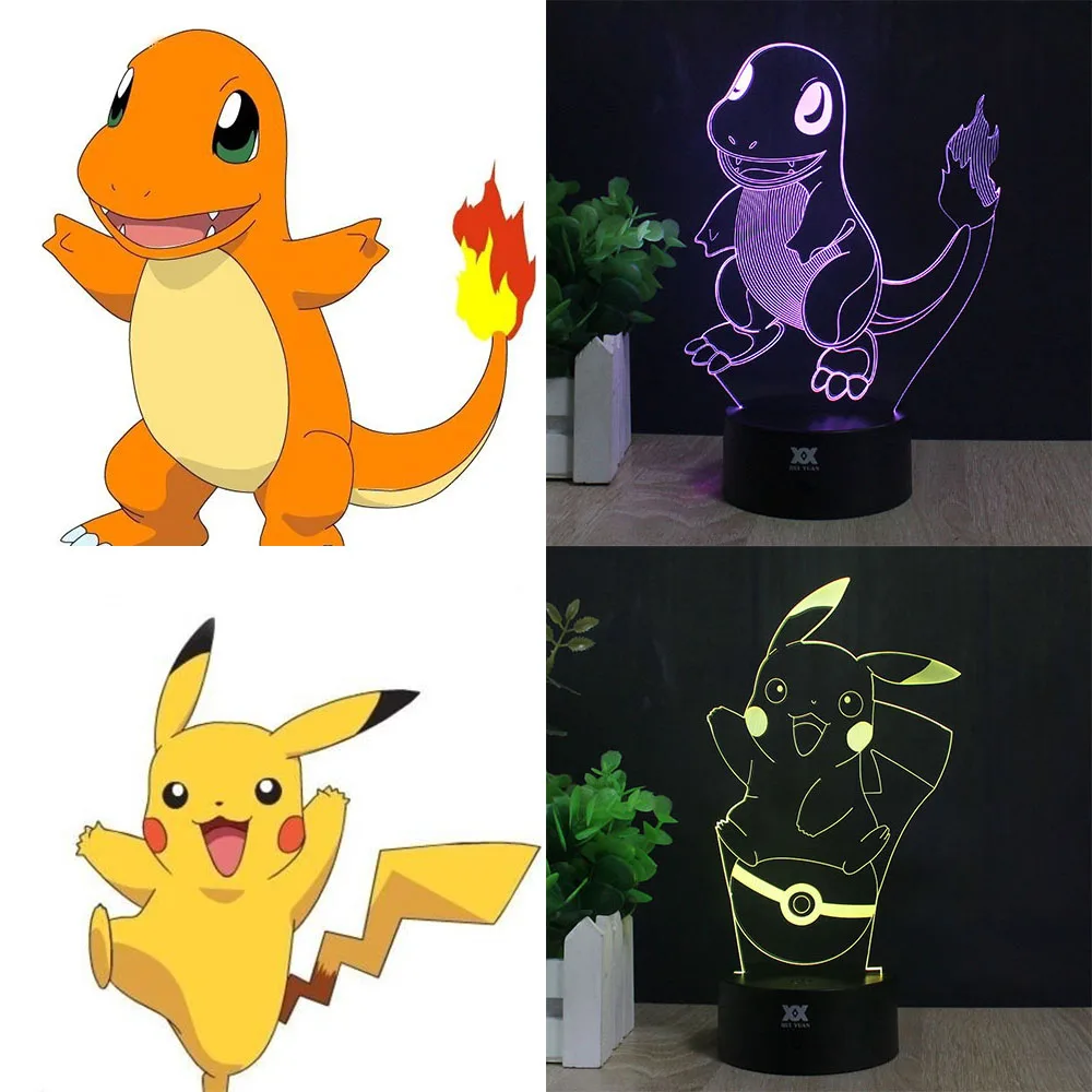 Pokemon Go 3D лампа Charmander Чаризард Сквиртл LED, Декоративный Светильник Настольный USB Новинка Ночные светильники ребенка подарок Хуэй Юань Марка