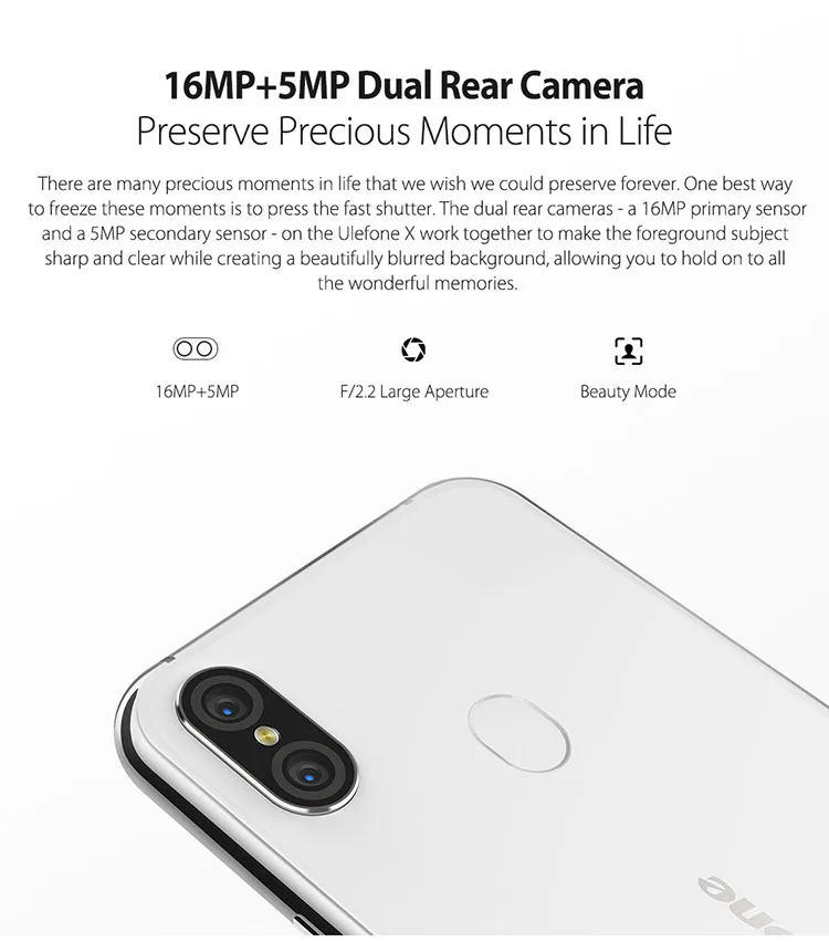 ULEFONE X 4GB RAM 64GB ROM MTK6763 2.0GHz Octa Core 5.85 Inch HD+ Full Screen Dual Camera Android 8.1 4G LTE Smartphone