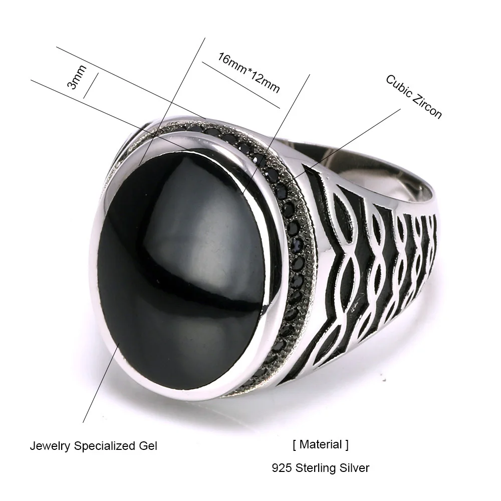 Турецкие кольца для мужчин и женщин, настоящее чистое 925 пробы, серебряные кольца, Винтажный дизайн с имитацией камня, большая овальная форма
