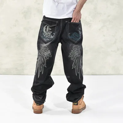 Новинка! мужские шаровары в стиле холил, большие размеры, джинсы в стиле хип-хоп, мешковатые джинсы в стиле хип-хоп, свободные прямые джинсы, штаны, повседневные штаны, длинные джинсы 46 - Цвет: black