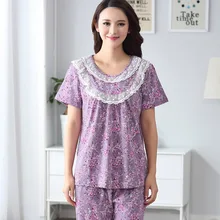 H распродажа пижамы женские весенне-летние пижамы хлопок с коротким рукавом Lounge Цветочные Кружева Пижама с принцессой наборы 5XL