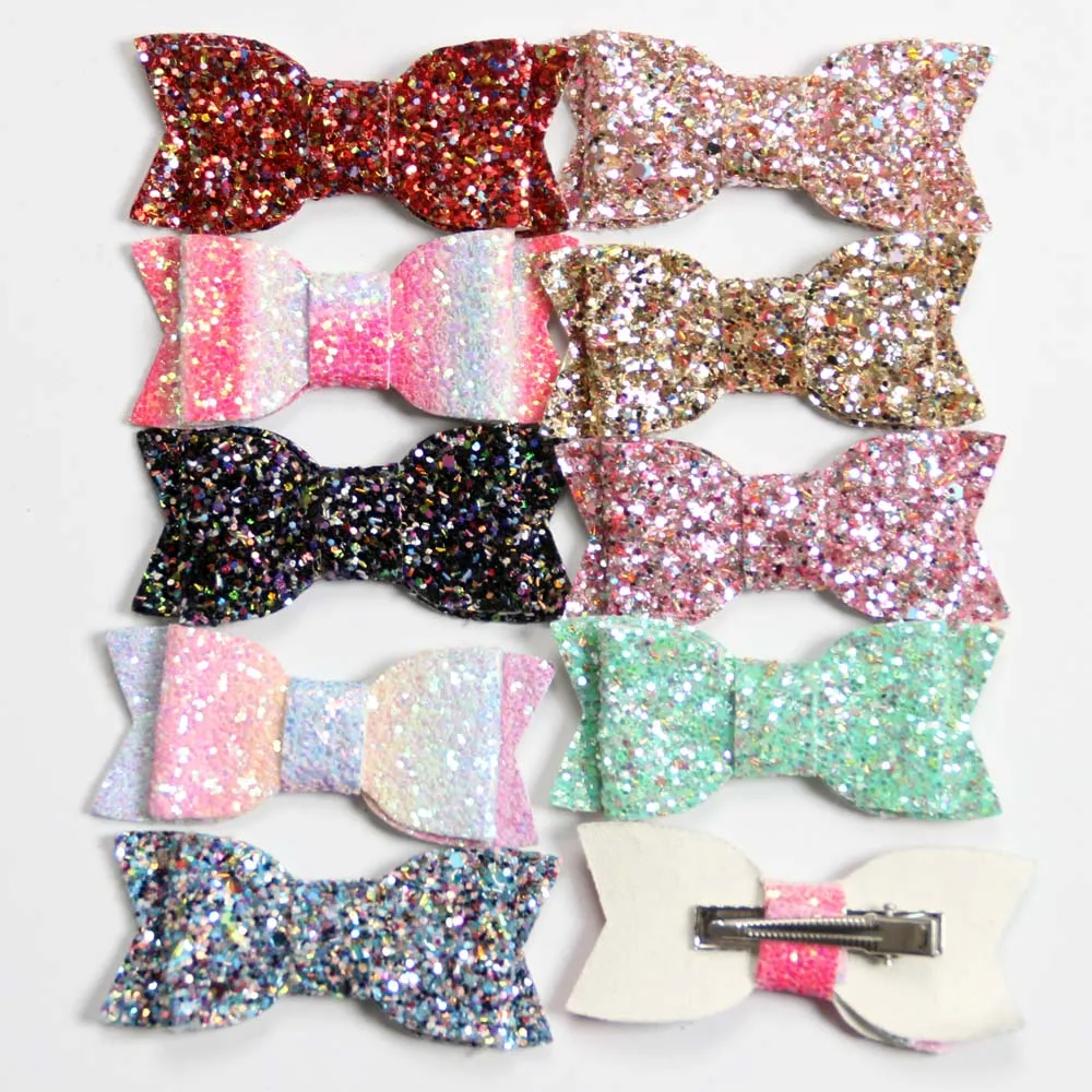 2PCS Cute Mini Little Girls Hair Bows Clips Double Layer Glitter Kids