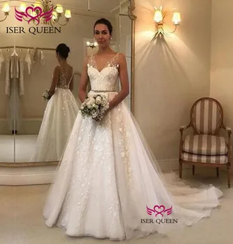 

Sexy Backless Illusion Straps Sweetheart Neckline Wedding Dress 2020 Fashion Embroidery A-line Chapel Train Wedding Gowns w0488