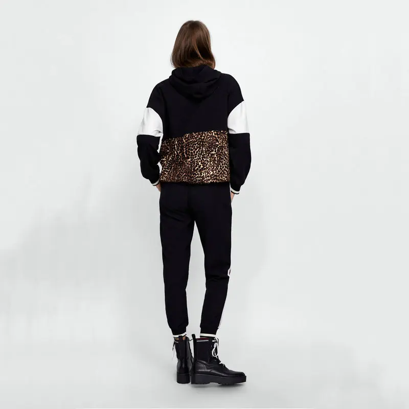 New Women Leopard Stiching Casual Hooded Sweatershirts Loose Fashion Long Sleeve Cool Autumn All-matched Female Sweatershirts New Women Leopard Stiching Casual Hooded Sweatershirts Loose Fashion Long Sleeve Cool Autumn All-matched Female Sweatershirts