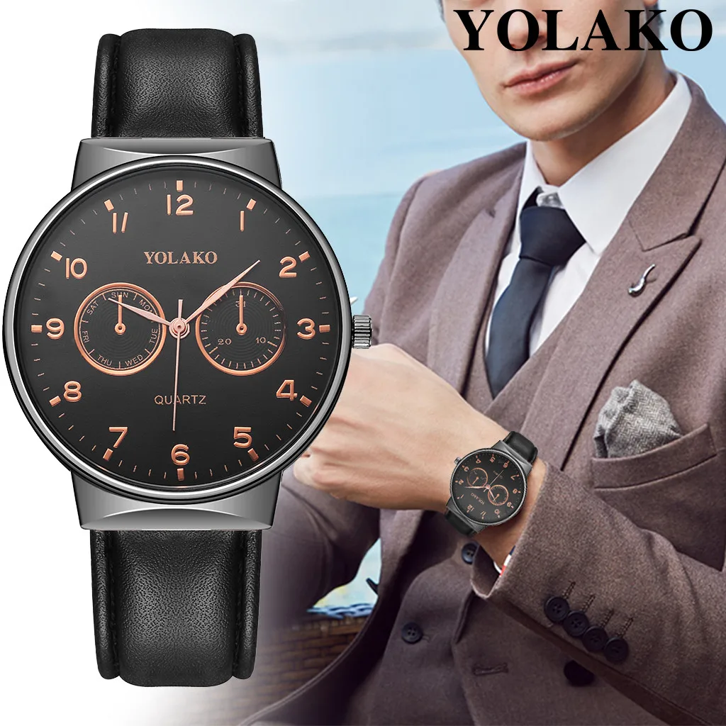 

YOLAKO Men's Casual Quartz Leather Band Newv Strap Watch Analog Wrist Watch carte pokemon wall clock mechanism quartz