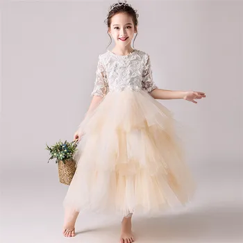 

Autumn Luxury Children Girls Tutu Wedding Princess Long Dress Kids Junior Birthday Party Piano Pageant Prom Mesh Layers Dress