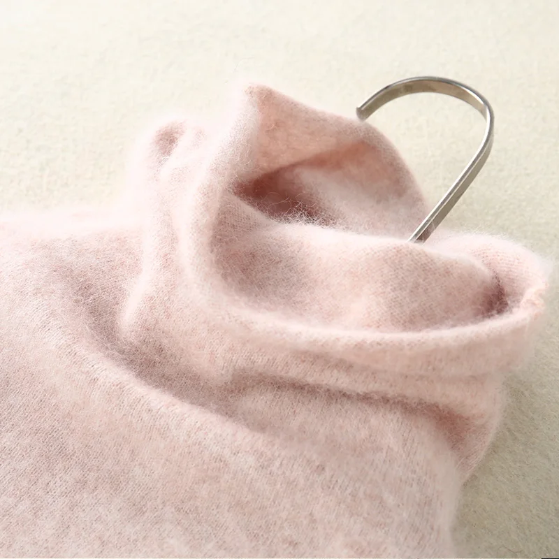 

Winter Women Sweater 100% Mink Cashmere Turtleneck Knitted Pullovers Loose Soft Warm Female Long Sleeve Solid Color Jumper S-XXL