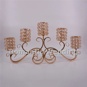 

Free shipment 6PCS/lots 5 arm carriage crystal metal candle holder centerpiece for Wedding decoration event party decorations