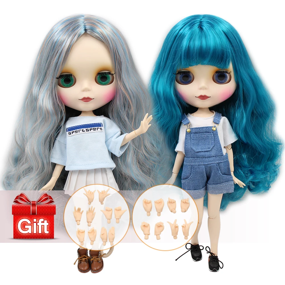 12" Blythe factory Nude Doll Blue Mix Hair Jointed Body Black Skin Matte Face 