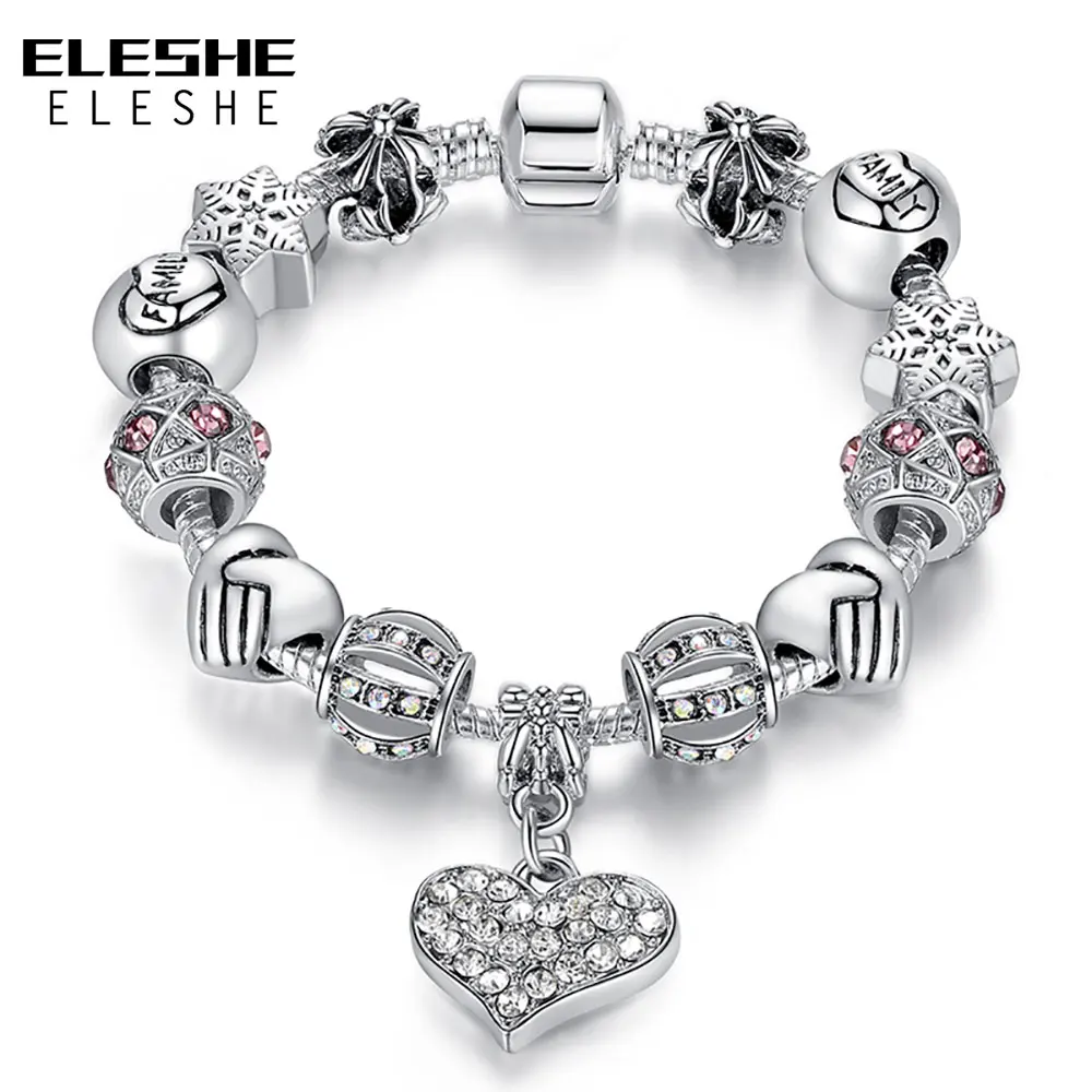 ELESHE Luxury Brand Women font b Bracelet b font 925 Unique Silver Crystal Charm font b