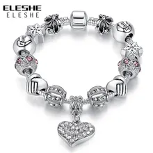 ELESHE Luxury Brand Women Bracelet 925 Unique Silver Crystal Charm Bracelet for Women DIY Beads Bracelets & Bangles Jewelry Gift