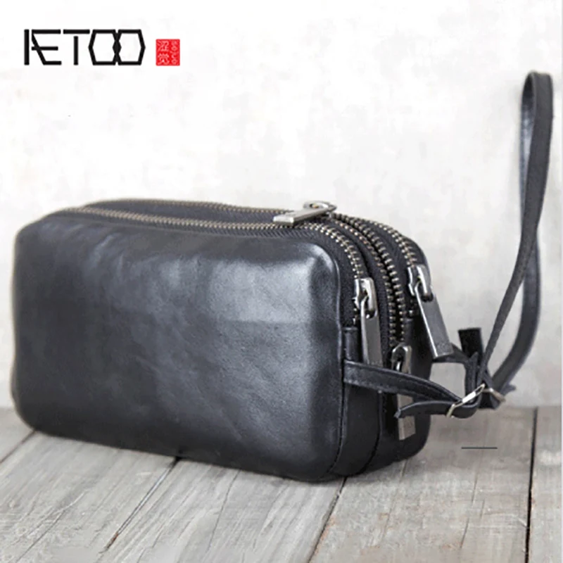 

BJYL Men's leather hand carrying Baotou layer cowhide handbag