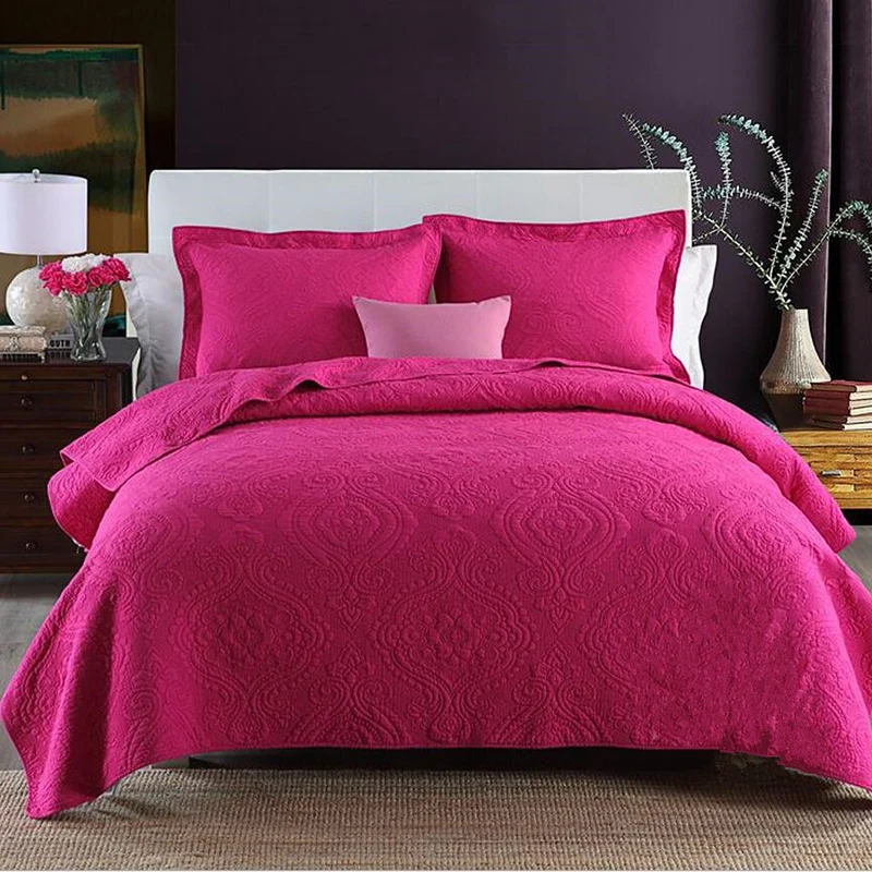 Luxury Double Bedspread Queen King Sizes Floral Red Beige Quilt