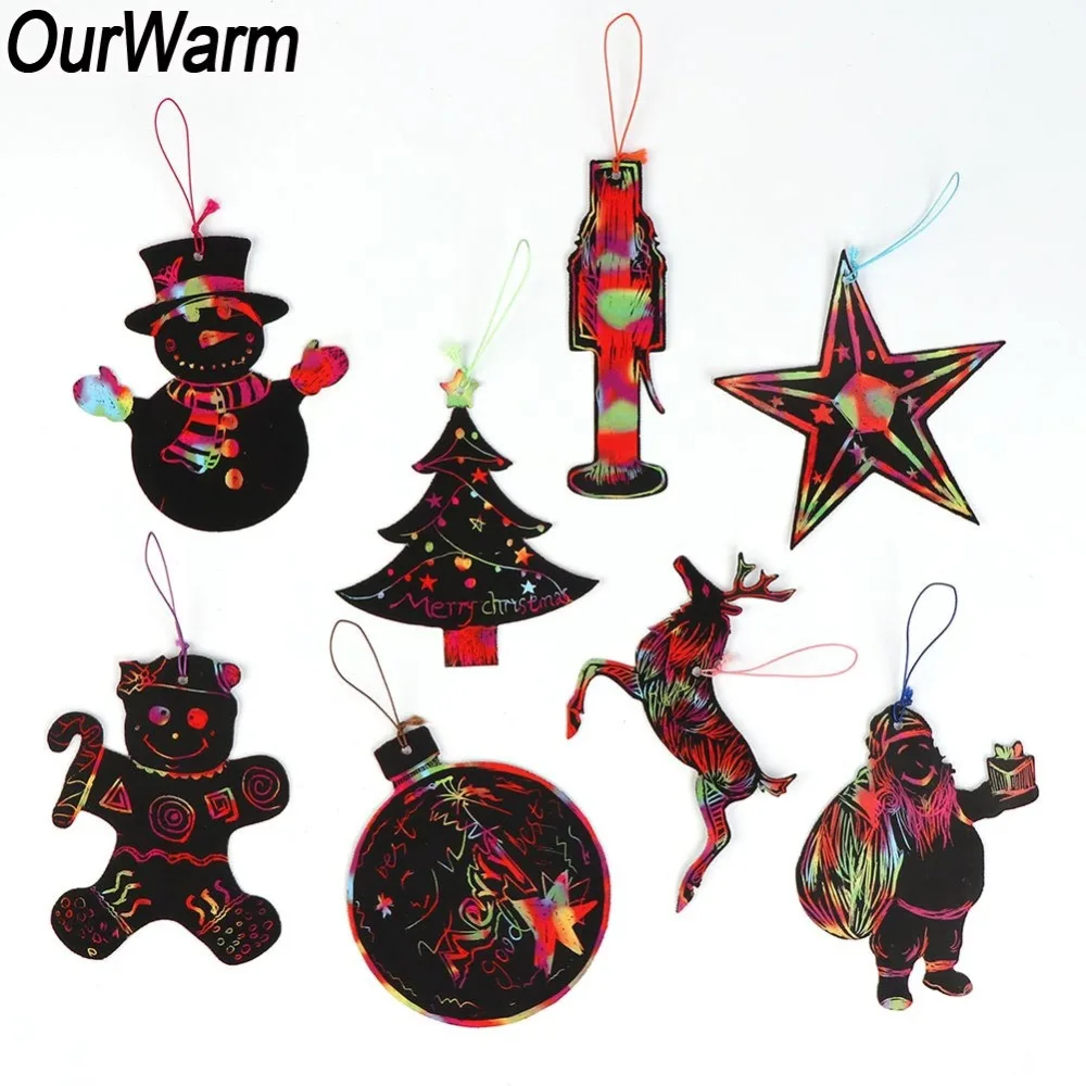 

OurWarm 24pcs Christmas DIY Decorations Christmas Elements Art Paper Coloring Cards Magic Color Scratch Christmas Ornaments
