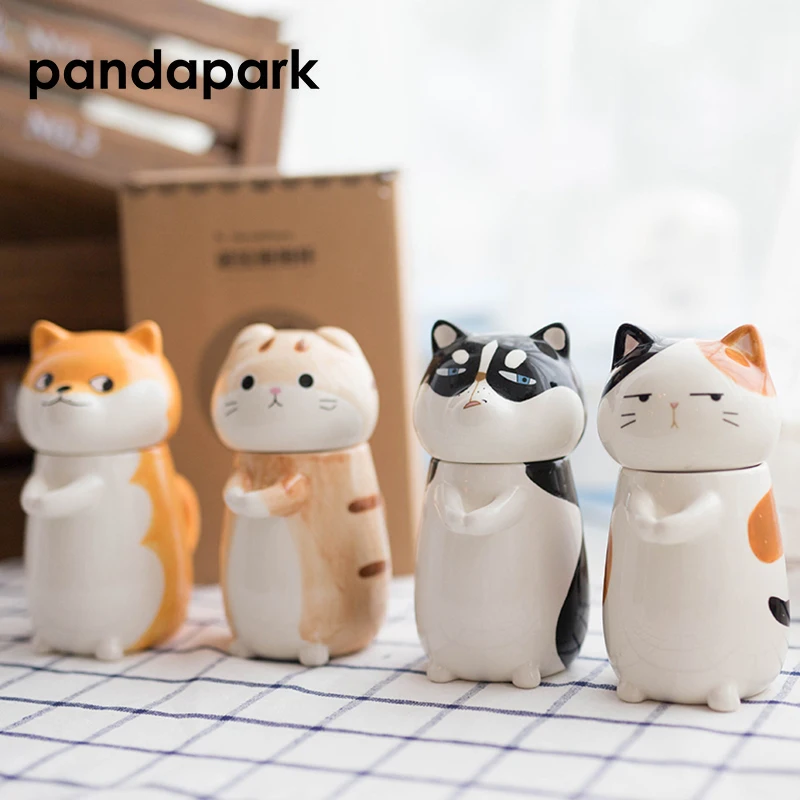 Pandapark Милая креативная мультяшная кофейная кружка, керамическая индивидуальная чашка с ложкой, Офисная молочная кофейная кружка, кружка для завтрака PPX015