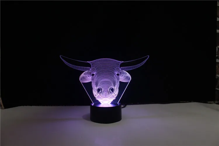 Yjm-2838 акриловой панелью материалы 3D эффект illusional свет настольная лампа с bull Форма Дизайн для маленьких Спальня