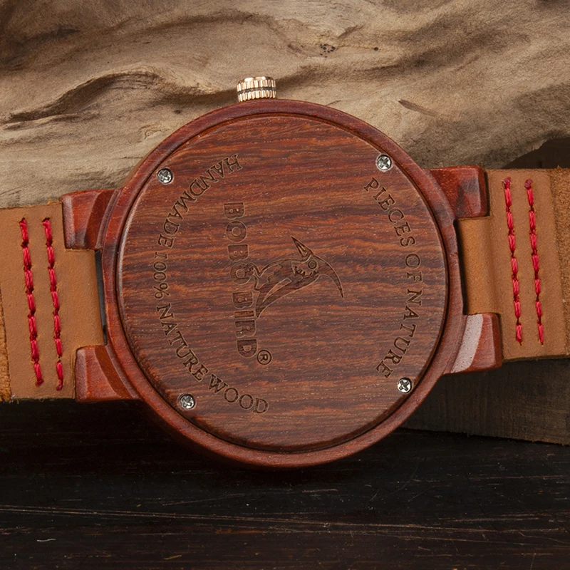 BOBO BIRD Men Wooden Watches Date Display Relogio Masculino Wristwatch Leather Strap Timepieces Men's Gifts Items W-iQ20