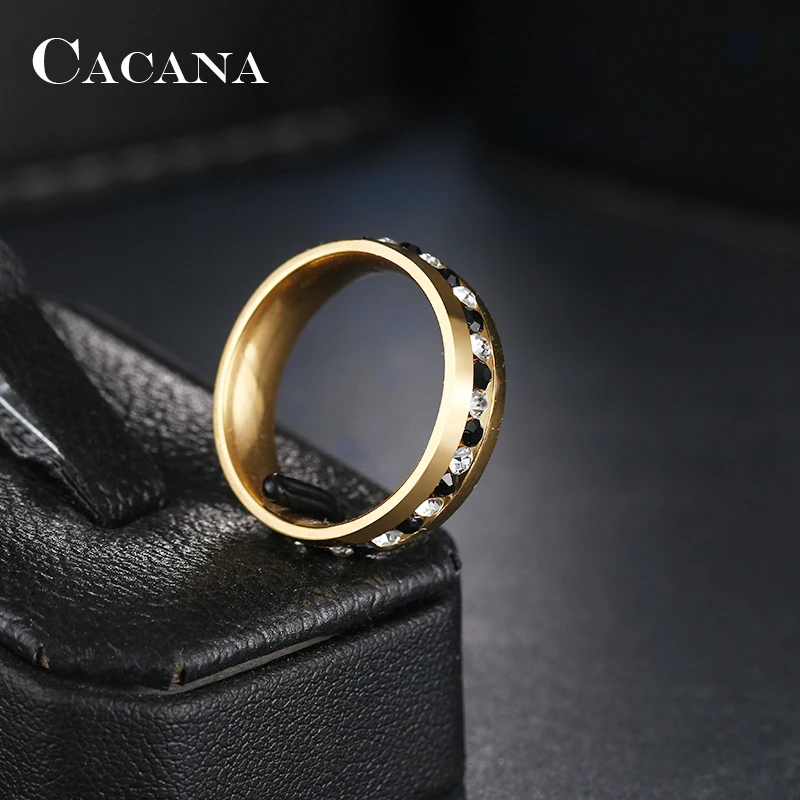 CACANA Stainless Steel Rings For Women Personalized Fashion Channel Setting Wedding Rings Jewelry Wholesale NO.R37