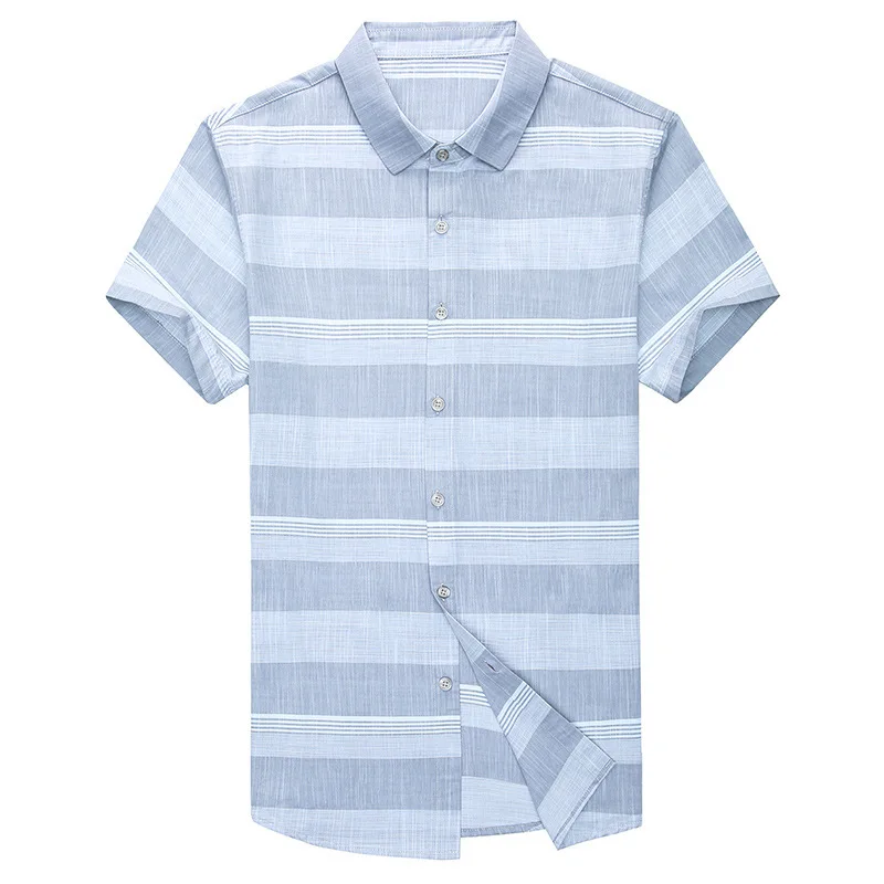 

Summer Short Sleeve Mens Shirts Casual Slim Fit Comfortable Striped Shirt Plus Size Men 4XL Cotton Blend Camisa Social Masculina