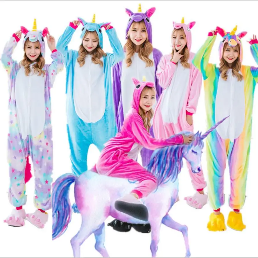 2017 Pink Unicorn Pajamas Sets Flannel Animal Pajamas Winter Nightie