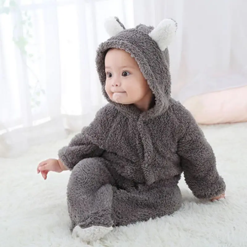 Vêtements d'hiver pour bébé garçon | Combinaison chaude, en flanelle, motif Animal de dessin animé, avec oreilles en 3D, nouvelle collection 2019