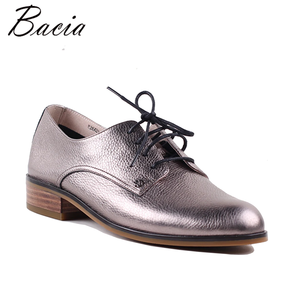 

Bacia Luxury fashion Leather Shoes Golden Spring/Autumn Round Toe Lace-up Brand Female Footwear Shoes for women New MWA011