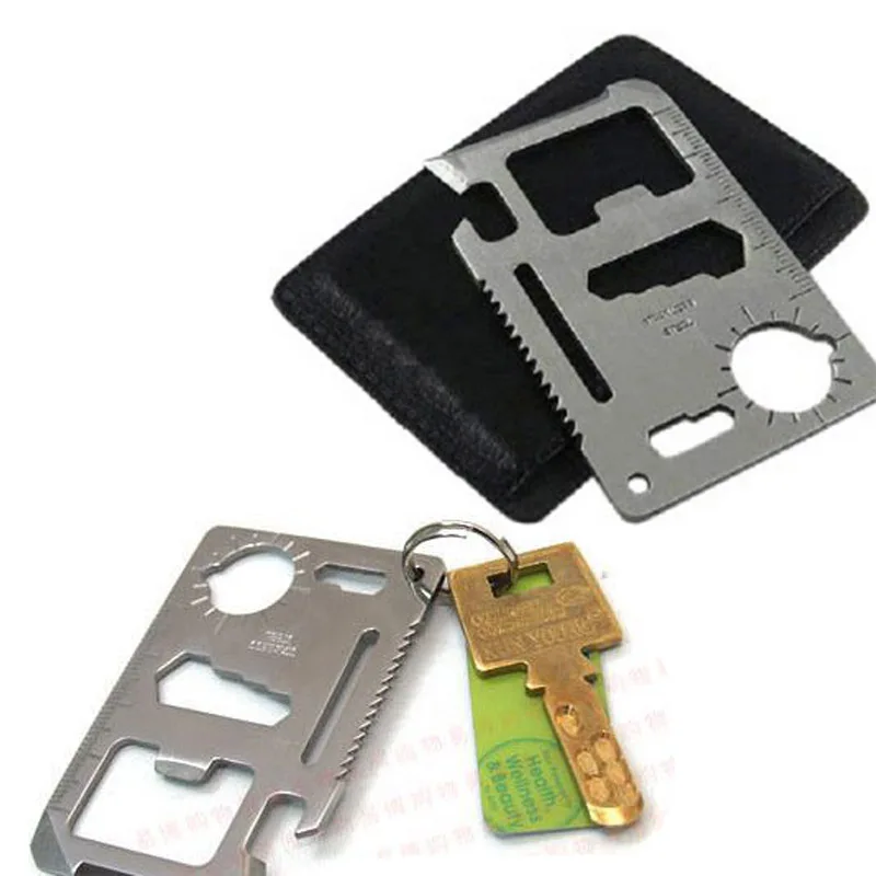 

XUNZHE 1Pcs 7 * 4.5 * 0.2 cm 11 in 1 Silver Multifunction Tool Bottle Opener Outdoor Hunting Survival Camping Pocket Card Knife