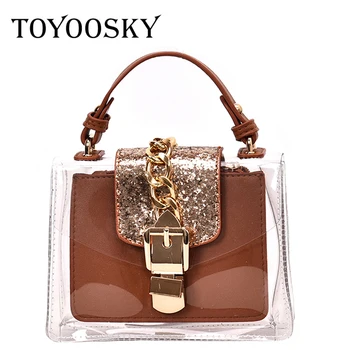 

TOYOOSKY 2019 Design Luxury Brand Women Transparent Bag Clear PVC Jelly Small Totes Messenger Bags Female Chain Shoulder Bag