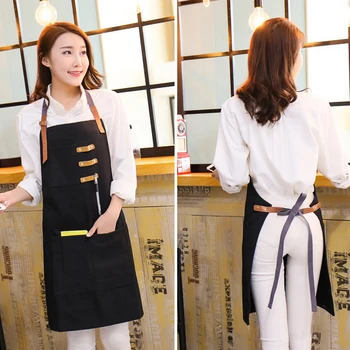 

Adjustable Shoulder Strap Apron Adult Pocket Durable Cooking Apron Kitchen Coffee Shop Florist Work Clothe Develop Logo