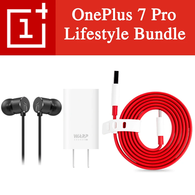 

OnePlus 7 Pro Lifestyle Bundle NA OnePlus Type-C Bullets Earphones x1 Warp Charge 30 Power Adapter x1 Warp Charge Type-C Cablex1