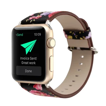 

Floarl printed leather band loop for apple watch series 4 3 2 Fancy wristband Replacement straps for Apple iwatch 44/42/40/38