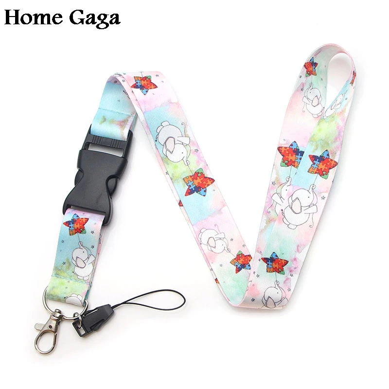 

Homegaga elephant cartoon keychain lanyard webbing ribbon neck strap fabric para id badge phone holders necklace accessory D1159
