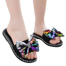 Zomer kinderen boog sandalen en тапочки Kinderen Детские meisjes шикарные блестки с хрустальными принтами тапочки Schoenen Sandalen