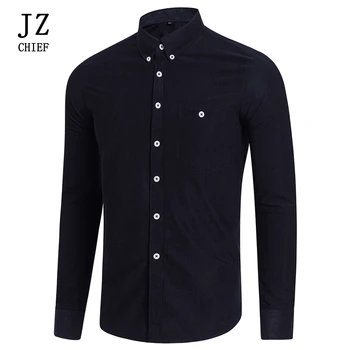 

JZ CHIEF Turn Down Collar Shirt Men Long Sleeve Dress Shirt Cotton Casual Shirts Solid camisa hombre