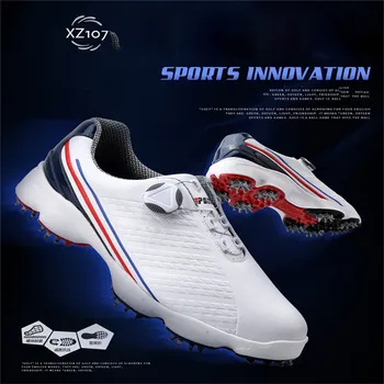 

PGM Golf Shoes Mens New Waterproof Breathable Antiskid Shoes Knob Buckle Sports Shoes Spiked Nail Golf Training Sneakers XZ107