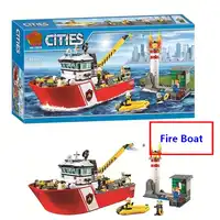 New City Fire Boat Ship Rescue Team Compatible With Lego 60109 Building Blocks DIY Educational Toys Boys Best Gift Free Shipping