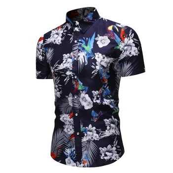 

2019 summer men's short sleeve shirt big casual print short sleeve shirt