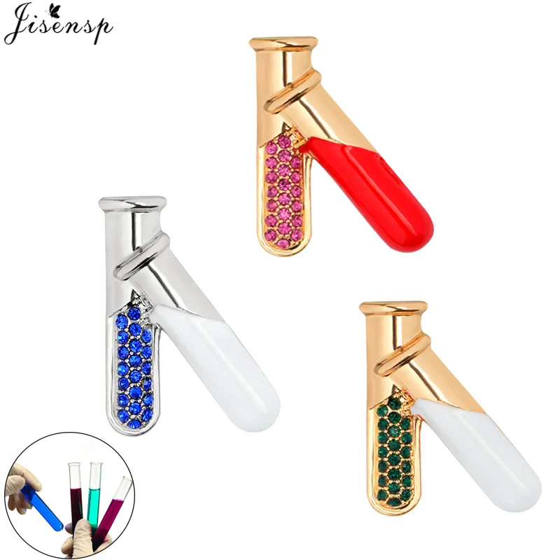 

Jisensp Science Test Tube Flask Brooch Tricolor Rhinestone Crystal Chemistry Experiment Instrument Pin Medical Badge Doctor Gift