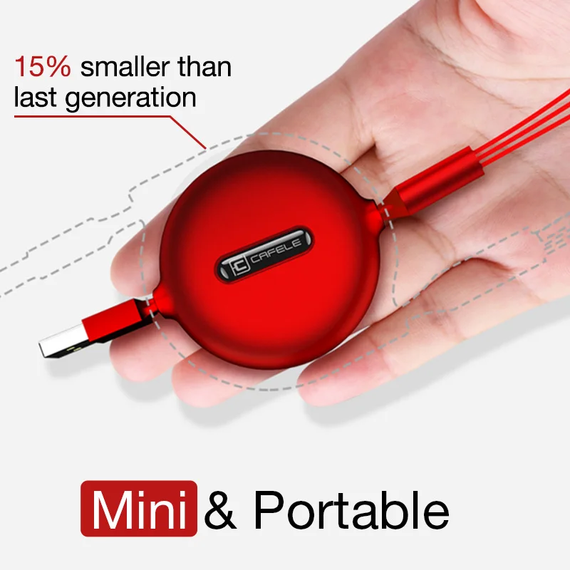 Cafele 3in1 USB نوع C المصغّر USB كابل نوع-c ل شاحن آيفون كابل 120 سنتيمتر 3A سريع شحن USB C كابل