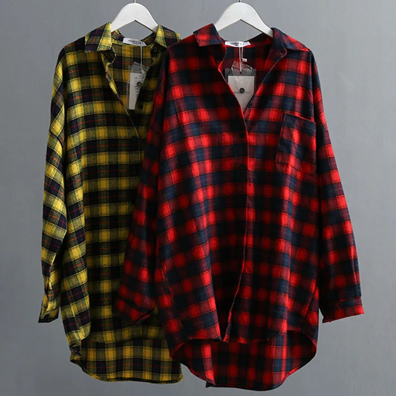  VogorSean Autumn Cotton Plaids Women Blouses Shirt 2019 High Quality Fashion Plus size Womens Shirt