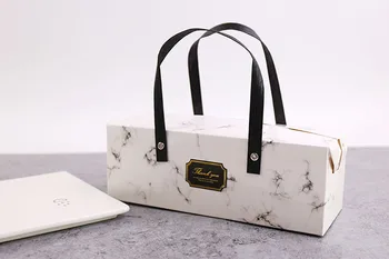 

500PCS Elegant Marble Design Paper Box With Handle Cake Box Bakery Packaging Box 25*9.3*8.9cm