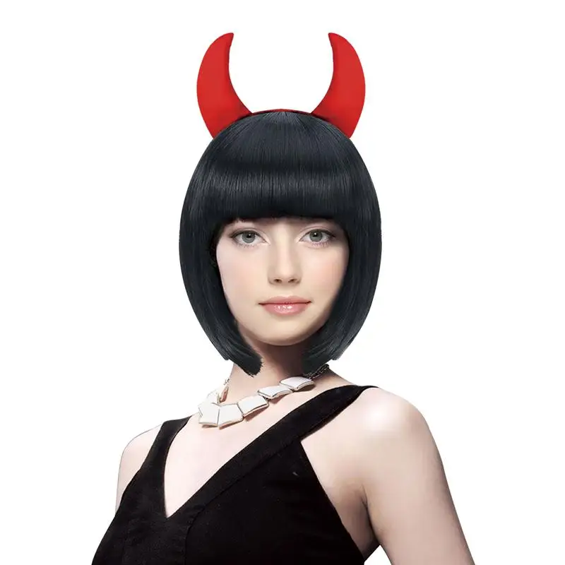 4Pcs Women Girls Halloween Costume Cosplay Prop Wig Black BOBO Wig Wig