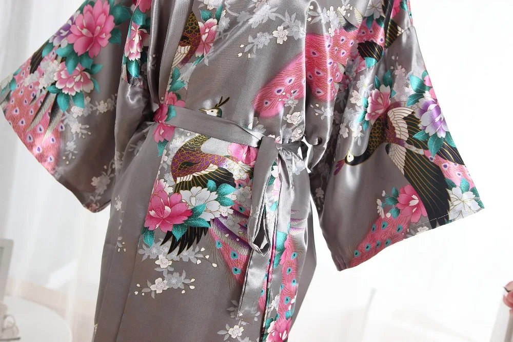 Винтажный Розовый Женский Длинный Атласный халат кимоно платье подружки невесты Свадебная сексуальная ночная рубашка Новинка принт банная одежда для сна, один размер T068