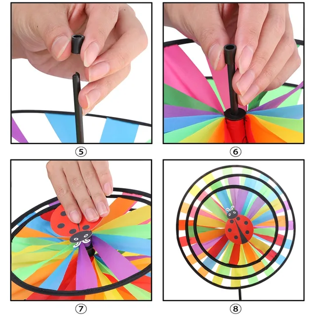 New Colorful Rainbow Triple Wheel Wind Spinner Windmill Garden Yard Outdoor Decor Kids Toys 4